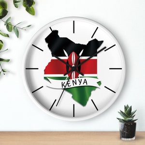 Kenia Flagge Wanduhr, Kenia Karte Uhr, Kenia inspiriert Geschenke, Kenia Minimalist Uhr 10&quot;