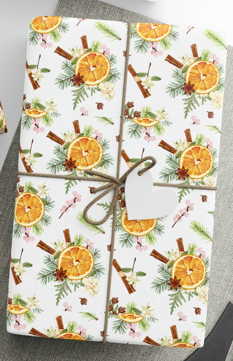 Oranges and Cinnamon Gift Wrapping Paper Roll, Cinnamon Gift Wrapping Paper, Christmas Oranges and Cinnamon Gift Wrapping Paper image 7
