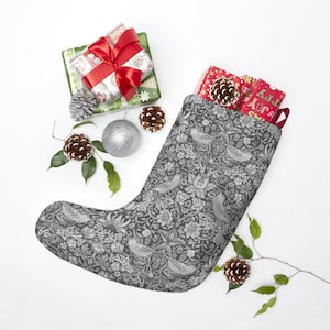 William Morris Strawberry Thief Gray Christmas Stockings, Strawberry Thief Gifts, William Morris Gifts
