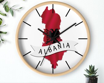 Reloj de pared con bandera de Albania, reloj de pared inspirado en