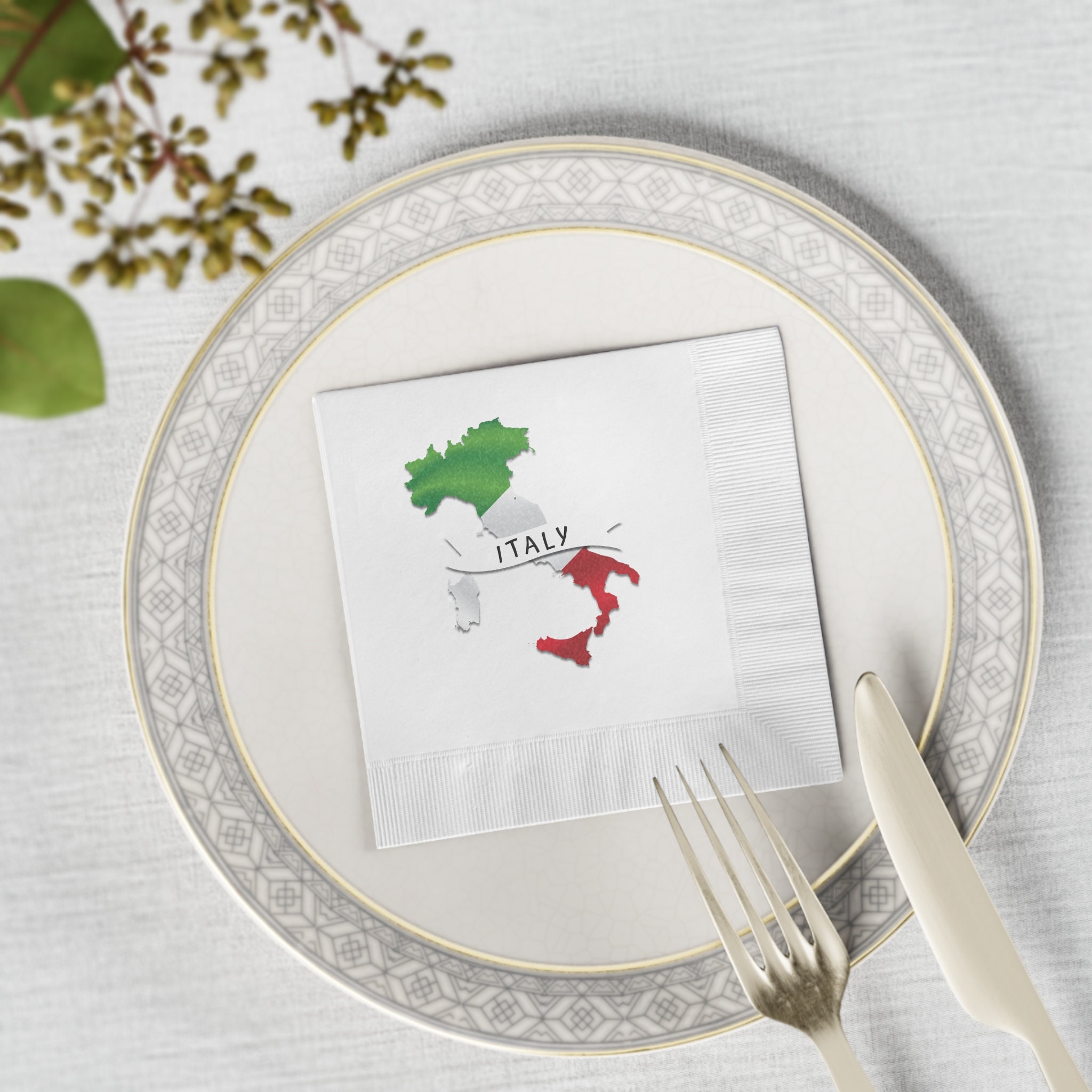 Italy White Coined Napkins Italy Flag Party Napkins Italy Etsy