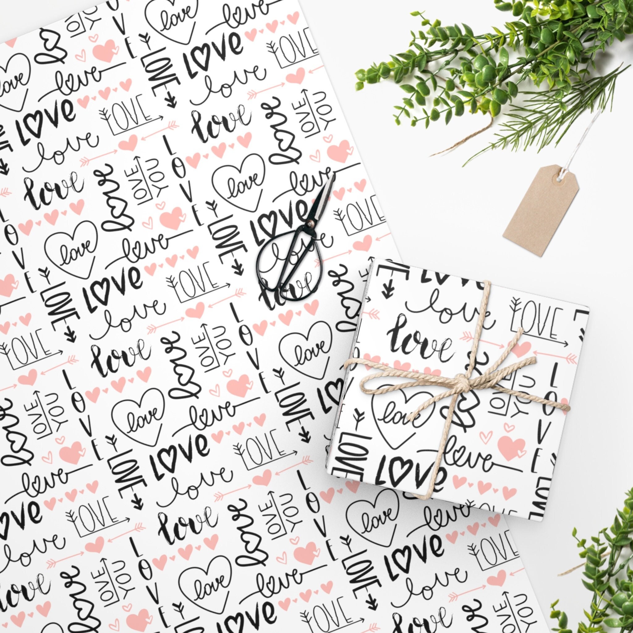 Valentine's Day Wrapping Paper Roll, Simple Black LOVE Design