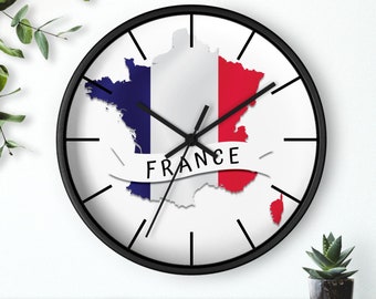 France Flag Wall Clock, France Map Clock, France Inspired Gifts, France Minimalist Clock 10"