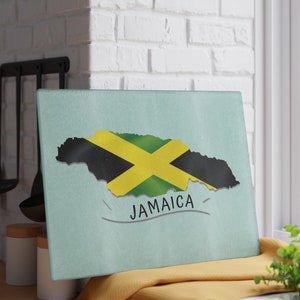 Jamaica Flag Glass Cutting Board, Jamaica  Kitchen Cutting Board, Jamaica Inspired Gifts, Jamaica Map Gifts