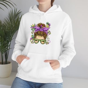 Mardi Gras Messy Bun Christmas Unisex Heavy Blend Hooded Sweatshirt