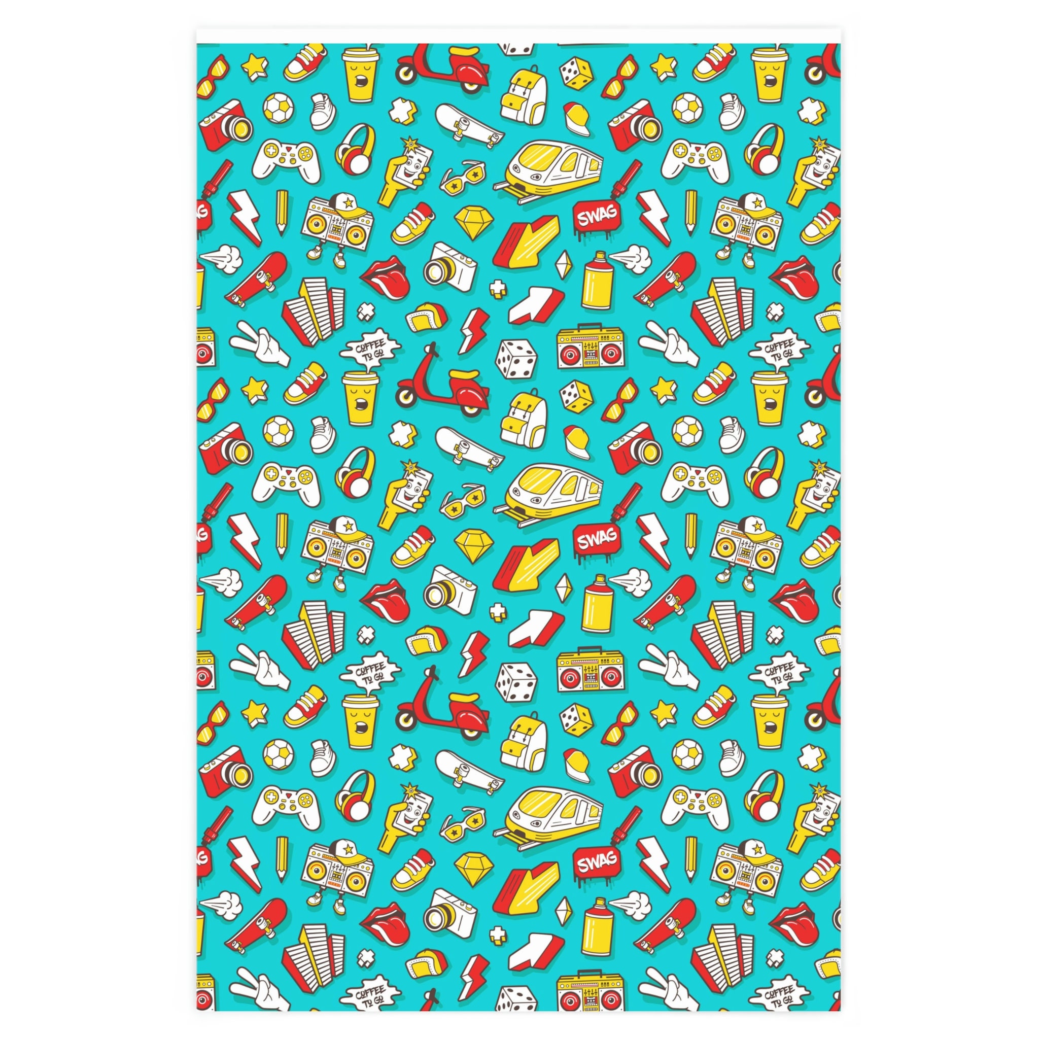 Pop Art 90s Wrapping Paper Comic Doodle Art Wrapping Paper Etsy