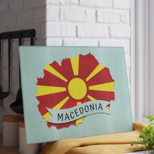 Mazedonien Flagge Glas Schneidebrett, Mazedonien Küche Schneidebrett, Mazedonien inspirierte Geschenke, Mazedonien Karte Geschenke