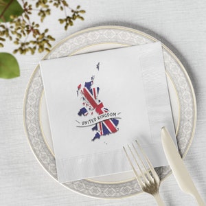 United Kingdom White Coined Napkins, UK Flag Party Napkins, United Kingdom Map Party Supplies, United Kingdom Flag Festive Napkins