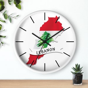 Lebanon Flag Wall Clock, Lebanon Map Clock, Lebanon Inspired Gifts, Lebanon Minimalist Clock 10&quot;
