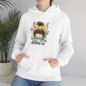 Dental Life Messy Bun Girl Unisex Heavy Blend Hooded Sweatshirt