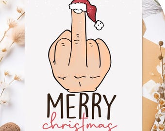 Cartões de Natal com o dedo médio, cartões digitais de Feliz Natal com o dedo médio, cartões de Natal engraçados para adultos com o dedo médio para impressão