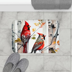 Kardinal Badematte, rote Kardinäle Badematte, Weihnachtskardinäle Badematte, Weihnachtskardinäle Geschenk Badematte