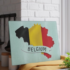Belgium Flag Glass Cutting Board, Belgium Kitchen Cutting Board, Belgium Inspired Gifts, Belgium Map Gifts