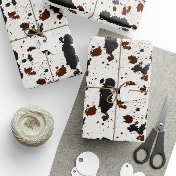 Cow Print Brown Black White Cowhide Wrapping Paper Roll, Cow Print