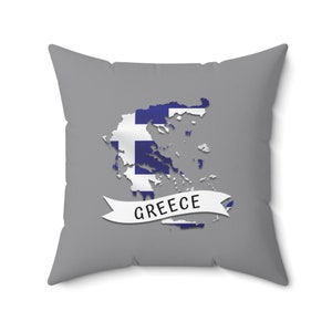 Griechenland Flagge gesponnenes Polyester Quadratisches Kissen, Griechenland Karte Geschenk Kissen, Griechenland inspiriertes Geschenk