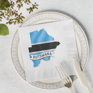 Botswana White Coined Napkins, Botswana Flag Party Napkins, Botswana Map Party Supplies, Botswana Flag Festive Napkins