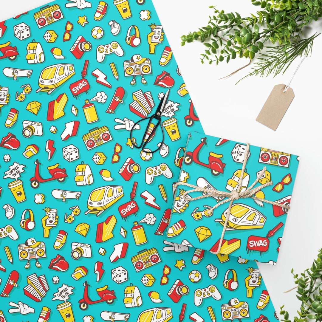 Pop Art 90s Wrapping Paper Comic Doodle Art Wrapping Paper Etsy