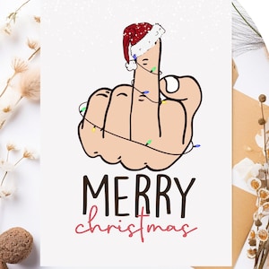 Tarjetas navideñas divertidas para el dedo medio, tarjetas imprimibles de Feliz Navidad para el dedo medio, tarjetas digitales navideñas para el dedo medio para adultos