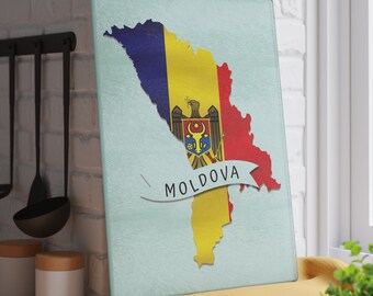 Tagliere in vetro con bandiera della Moldavia, tagliere da cucina della Moldavia, regali ispirati alla Moldavia