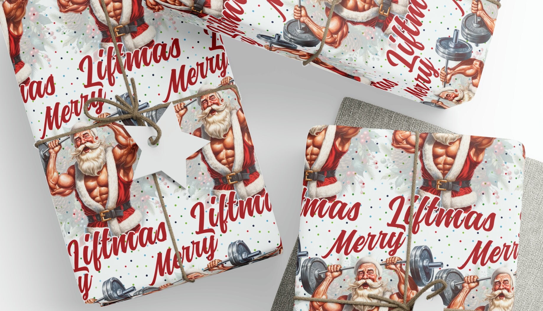 Papier Cadeau De Noël Avec Motifs De Père Noël Drôle Et Grossier, 2 Sheets