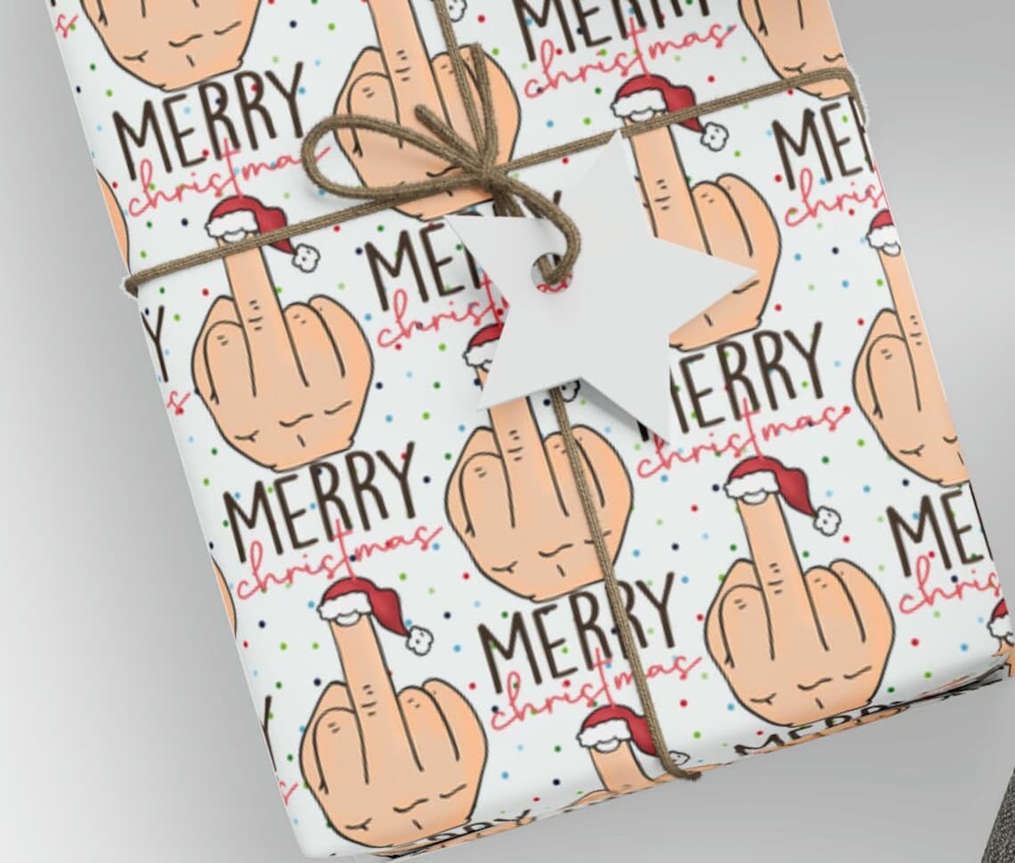 Funny Middle Finger Wrapping Paper Roll, Christma Santa Middle Finger