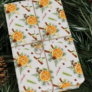 Oranges and Cinnamon Gift Wrapping Paper Roll, Cinnamon Gift Wrapping Paper, Christmas Oranges and Cinnamon Gift Wrapping Paper image 5