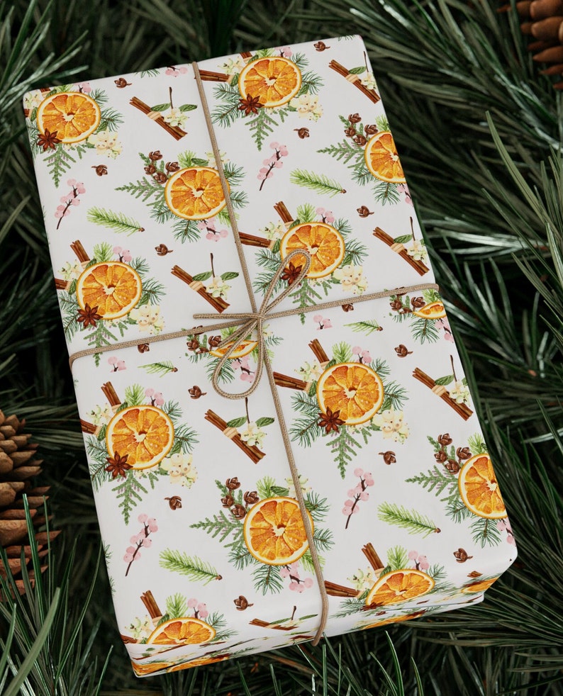 Oranges and Cinnamon Gift Wrapping Paper Roll, Cinnamon Gift Wrapping Paper, Christmas Oranges and Cinnamon Gift Wrapping Paper image 5
