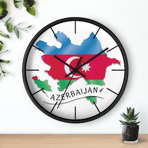 Azerbaijan Flag Wall Clock, Azerbaijan Map Clock, Azerbaijan Inspired Gifts, Azerbaijan Minimalist Clock 10&quot;