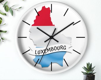 Luxembourg Flag Wall Clock, Luxembourg Map Clock, Luxembourg Inspired Gifts, Luxembourg Minimalist Clock 10"