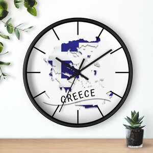 Griechenland Flagge Wanduhr, Griechenland Karte Uhr, Griechenland inspirierte Geschenke, Griechenland Minimalist Uhr 10"