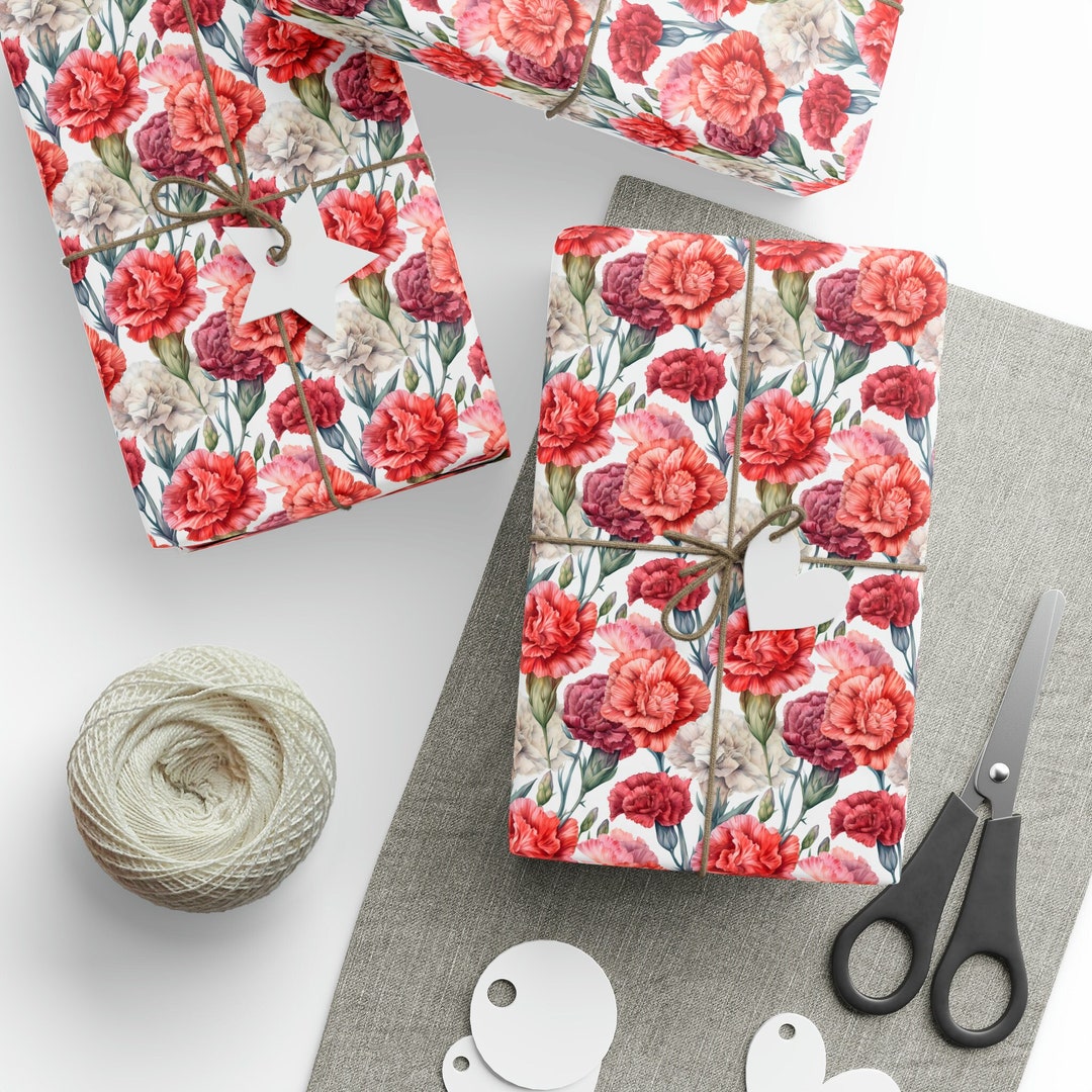 Carnation Gift Wrapping Paper , Carnation Birth Month Flower Gift