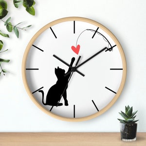 Cat Lover Wall Clock, Cat and Heart Gift Wall Clock, Cat Gift Wall Clock , Minimalistic Cat Clock