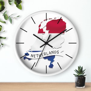 Horloge murale du drapeau des Pays-Bas, horloge de carte des Pays-Bas, cadeaux inspirés des Pays-Bas, horloge minimaliste des Pays-Bas 10 »