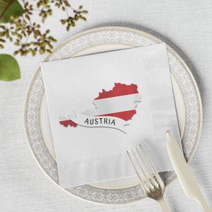 Austria White Coined Napkins, Austria Flag Party Napkins, Austria Map Party Supplies, Austria Flag Festive Napkins