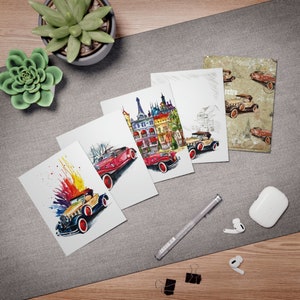 Multi-Design Retro Cars Greeting Cards, Multi-Design Retro Cars Thank You Cards, Old Cars Cards (5-Pack)