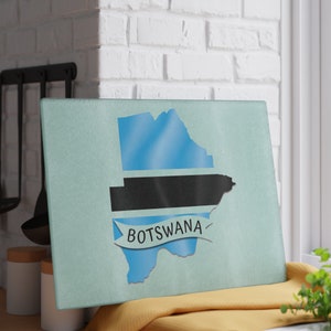 Botswana Flag Glass Cutting Board, Botswana Kitchen Cutting Board, Botswana Inspired Gifts, Botswana Map Gifts