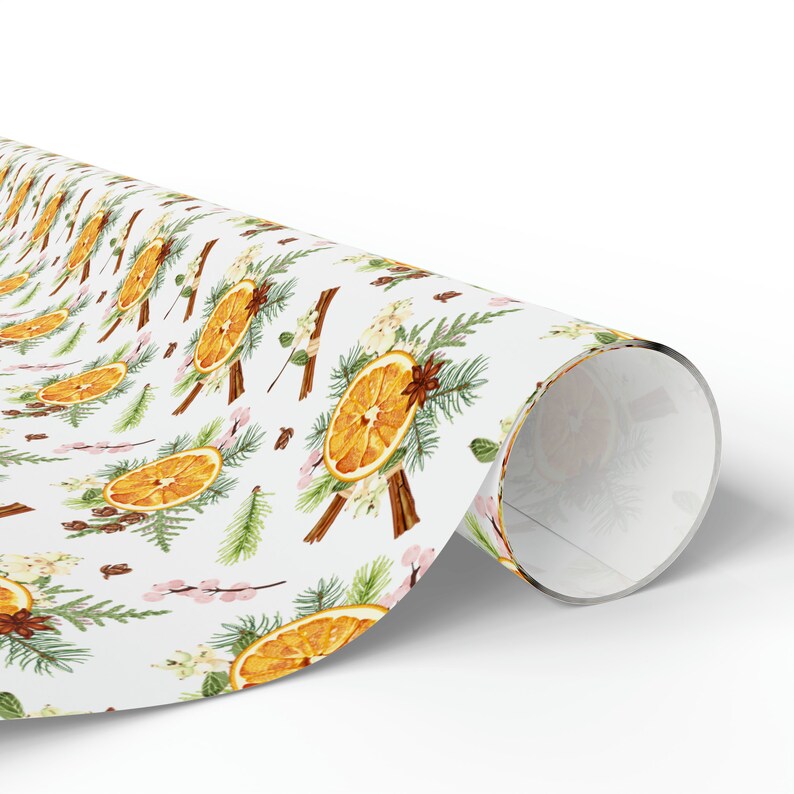 Oranges and Cinnamon Gift Wrapping Paper Roll, Cinnamon Gift Wrapping Paper, Christmas Oranges and Cinnamon Gift Wrapping Paper image 2