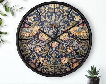 Vintage William Morris Strawberry Thief Wall Clock, William Morris Wall Clock