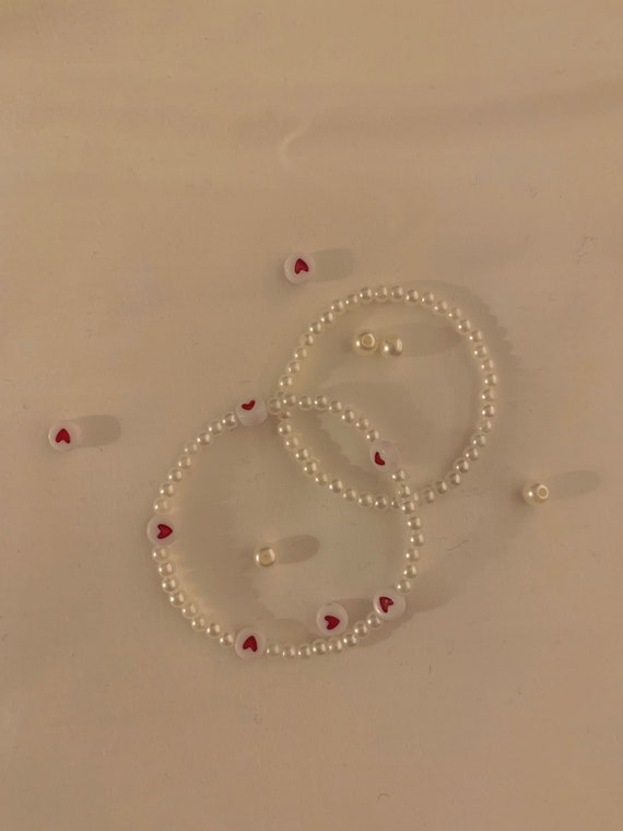 Coquette and Valentines Themed Heart and Pearl Bracelets 