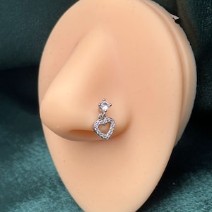 Heart nose piercing stud heart cartilage stud nose ring heart earring stud cz gem paved heart gift for her lovely stud
