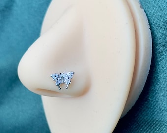 Silver stud, butterfly nose stud20g L shaped nose stud, Christmas gift, gift for her, nose piercing