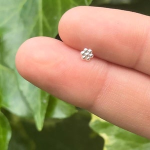 Può includere: Un gioiello per il naso in argento con un piccolo design a forma di fiore fatto di piccole perline.