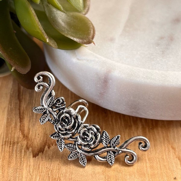 Vintage Flower Ear Cuff ChristmasGift Floral Ear Cuff Rose Ear Cuff Silver Rose Tendril Ear Cuff Flower Earrings Rose Earring Flower Jewelry