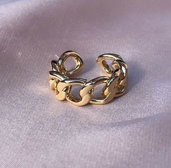Thin Gold Ring Uneven Chain Gold Ring Subtle Adjustable Gold Etsy