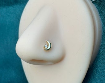 L-Shaped Moon Nose Stud: Gold or Silver, 20 Gauge