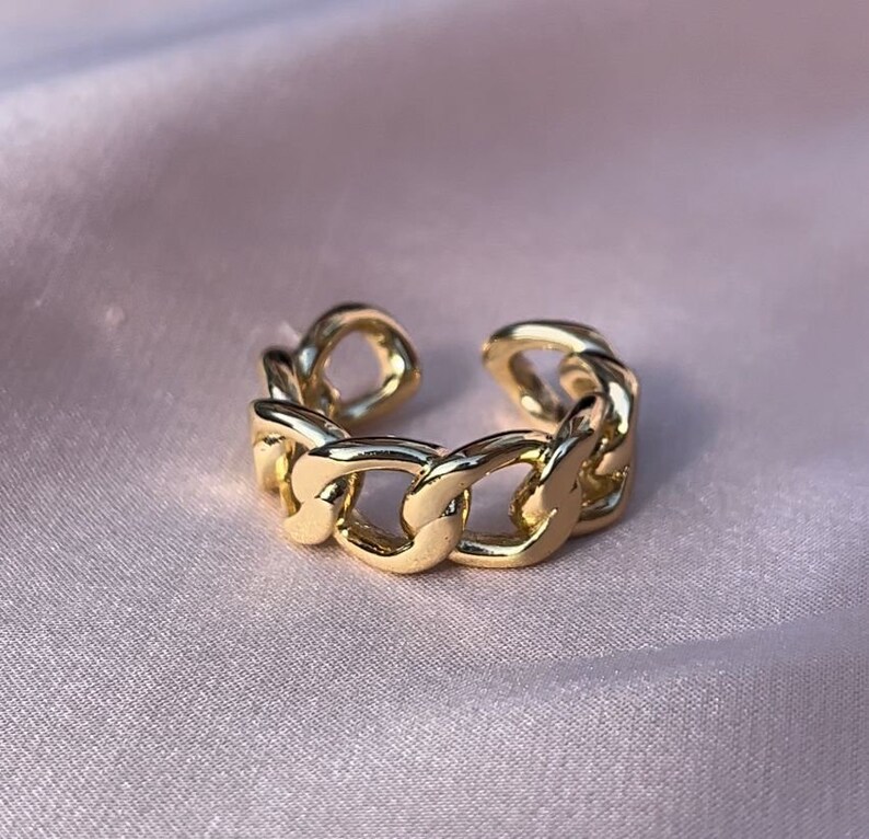 Golden Rings With Chain Gold Plated Chain Ring: Adjustable Stainless Steel Unisex Band - Etsy