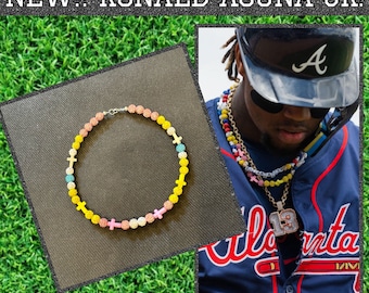 Rhinestone Beaded Baseball Necklace (CUSTOM SIZE) Ronald Acuna Jr Atlanta Braves | Beaded Rhinestone Necklace New Stye for 2024 BASEBALL