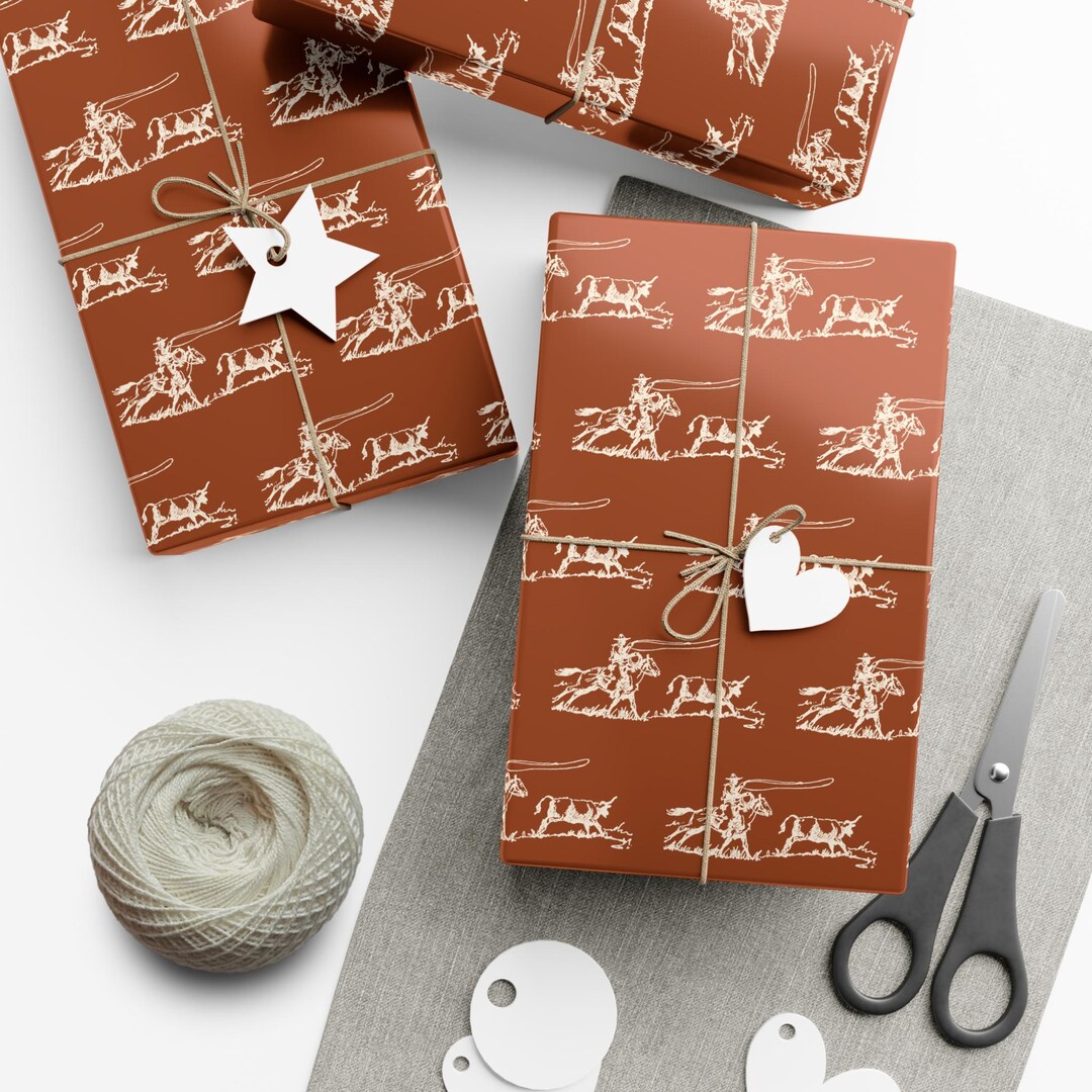 Rust Wrapping Paper Wild West Roper - Rust Gift Wrapping Paper - Etsy