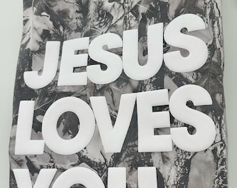 Camo Jesus Loves You Oversized Tee | Puff Print | Streetwear Faith Tee