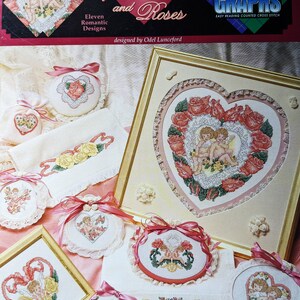 VALENTINE Cross Stitch Pattern Booklet Cupids Hearts and Roses